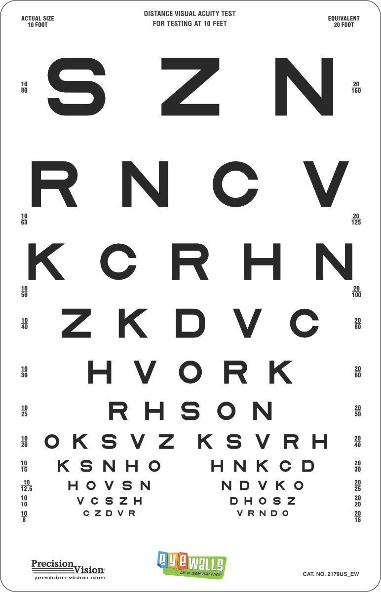 EyeWalls™ Peel/Stick Sloan Letters Proportional Spaced Translucent Distance Chart