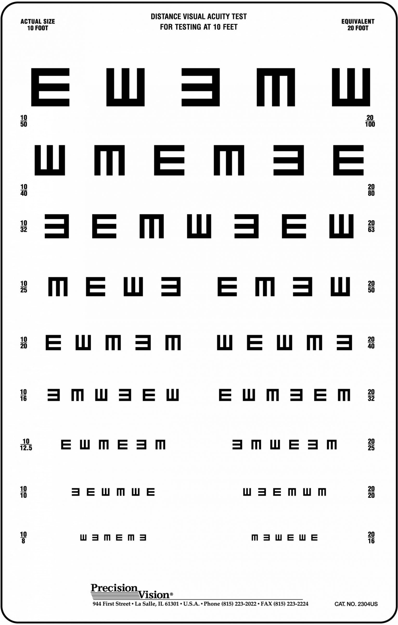 Tumbling "E" Visual acuity Chart 3 meters