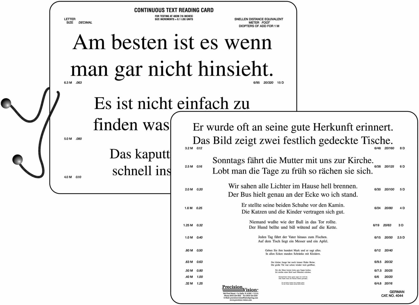Colenbrander Reading Card (Near Vision, Standard Contrast)