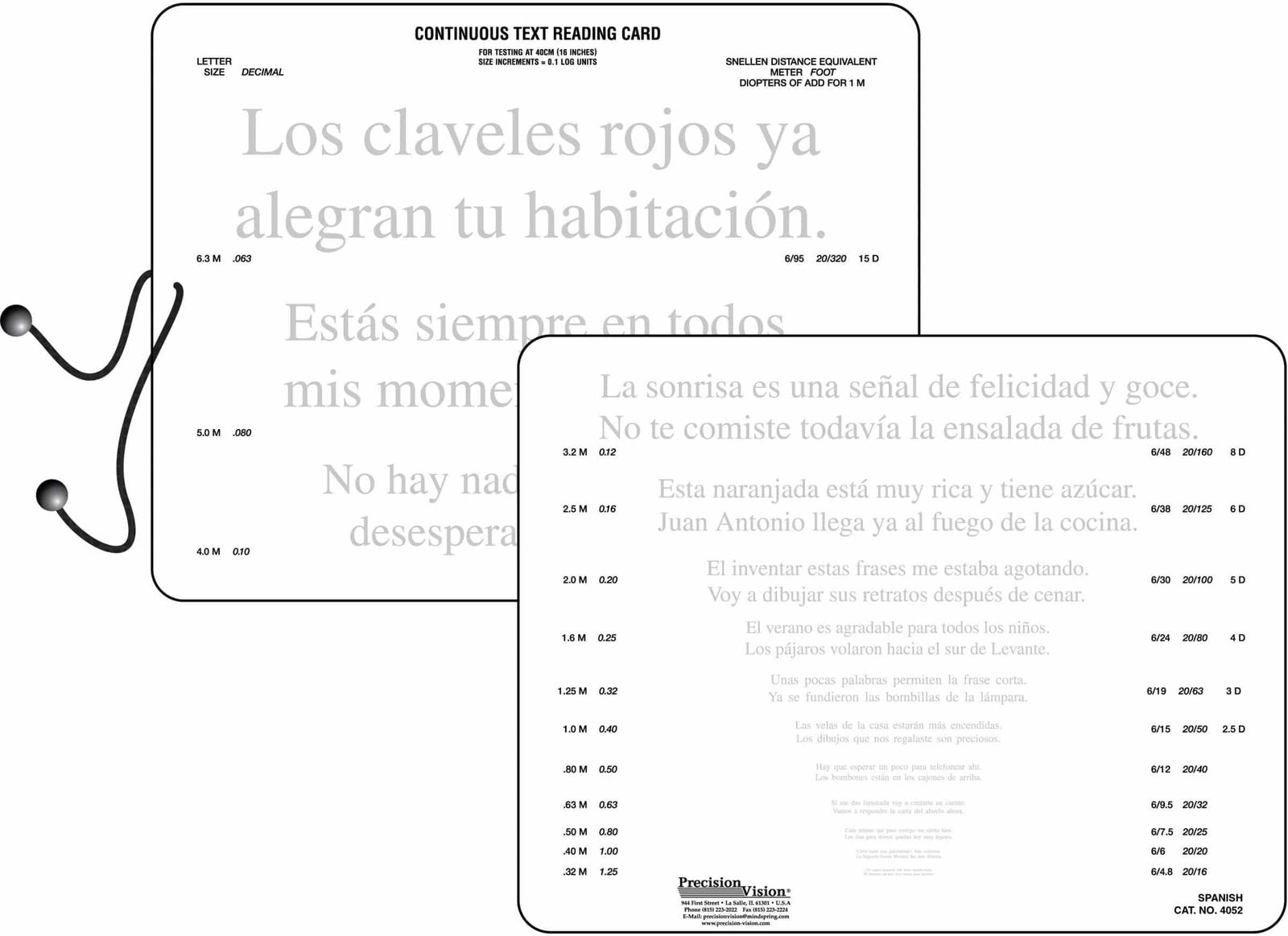 Continuous Text Near Vision Card - In Multiple Languages