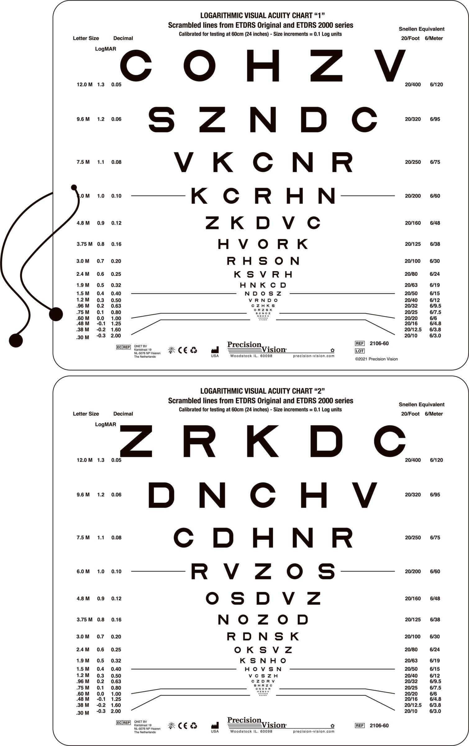 Near or Intermediate Vision Chart