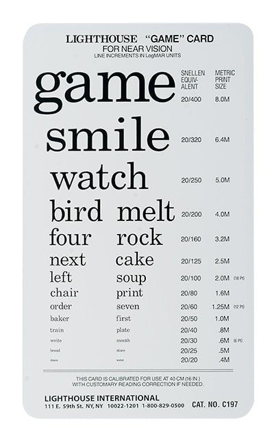 Lighthouse PowerCard Word Recognition Pocket-Size Test Card, 40cm / 16 in. LH 9258