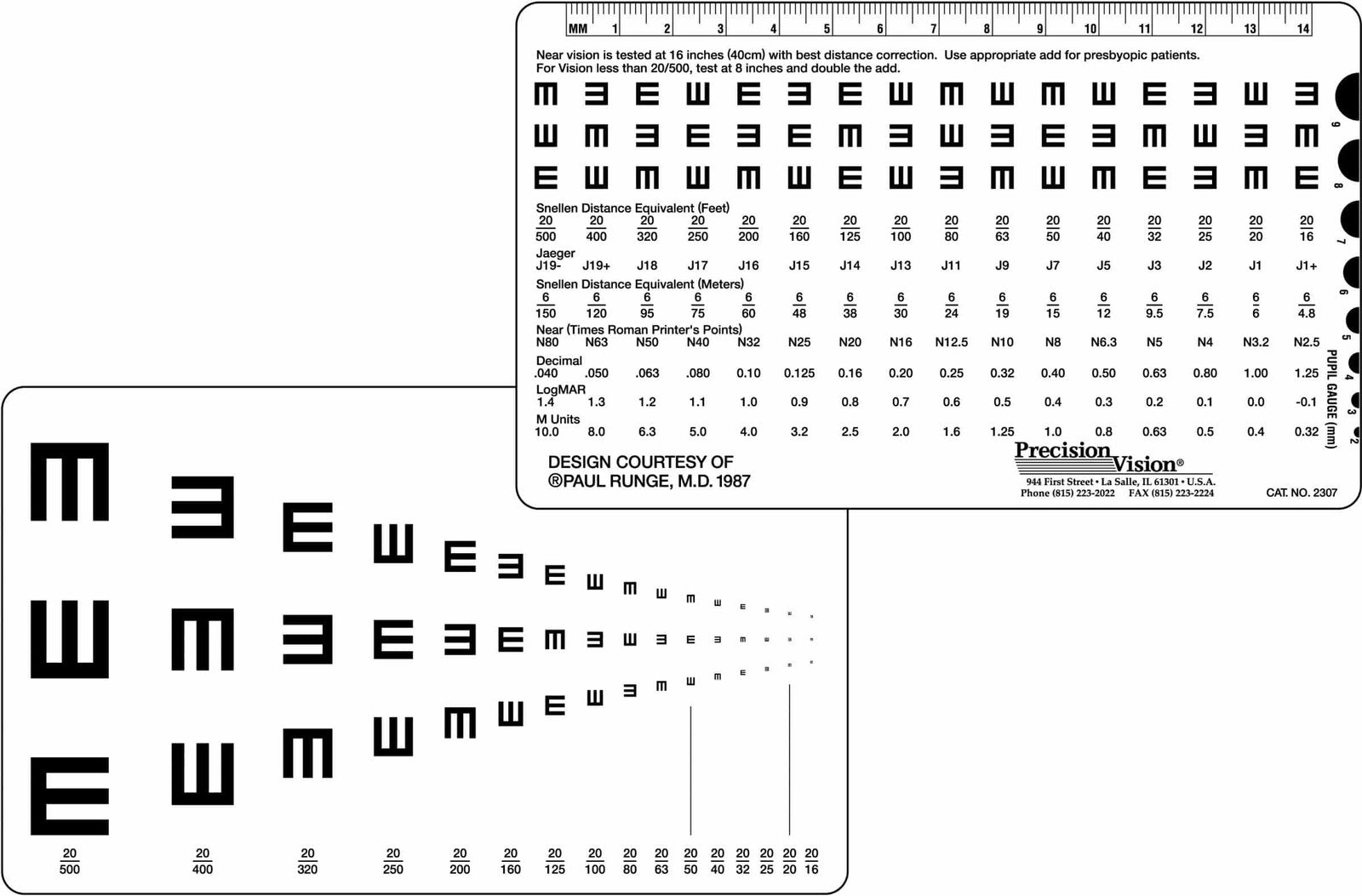 Tumbling "E" Runge Pocket Near Vision Test Card
