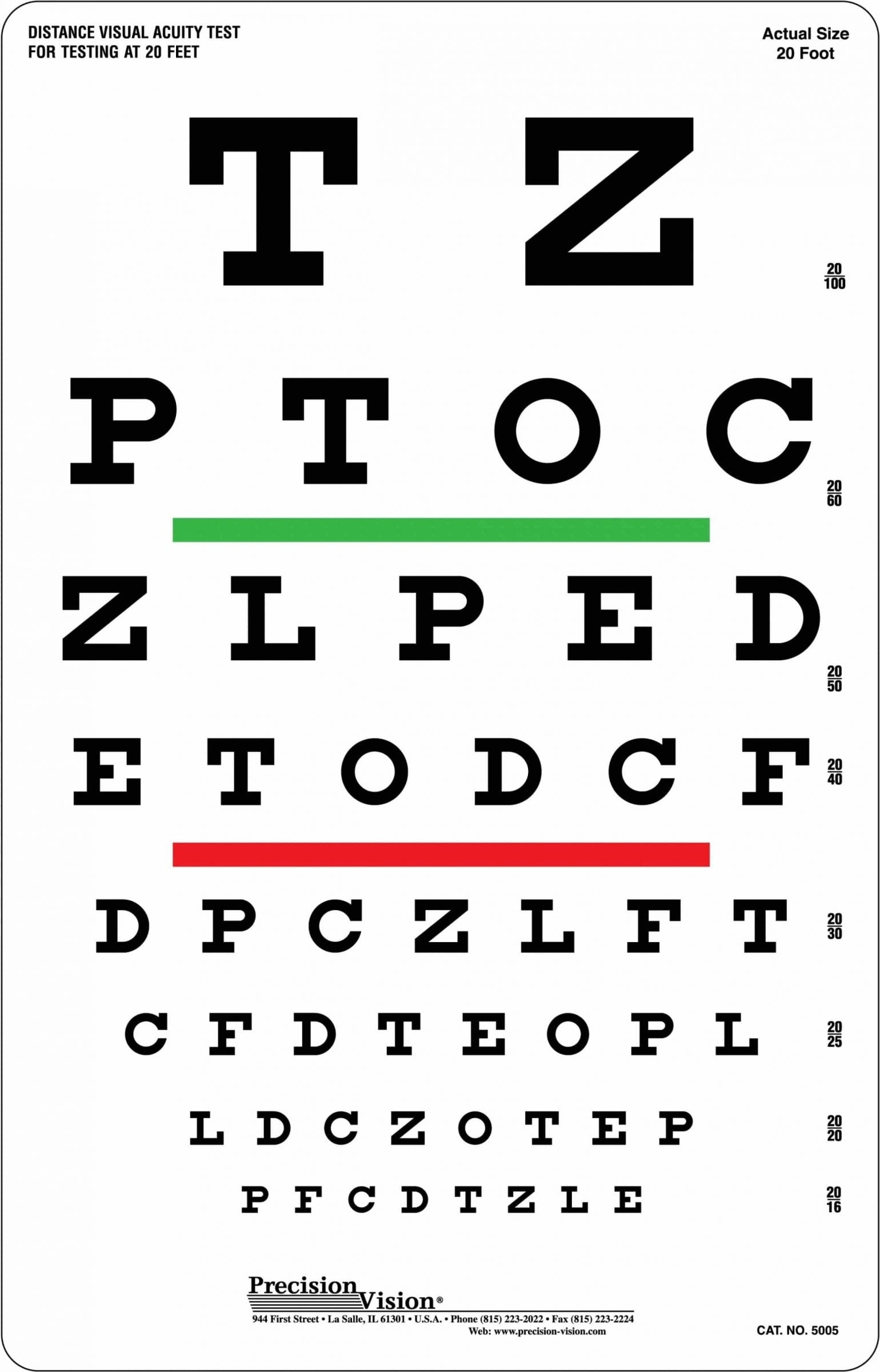 Snellen Eye Chart for Visual Acuity and Color Vision Test