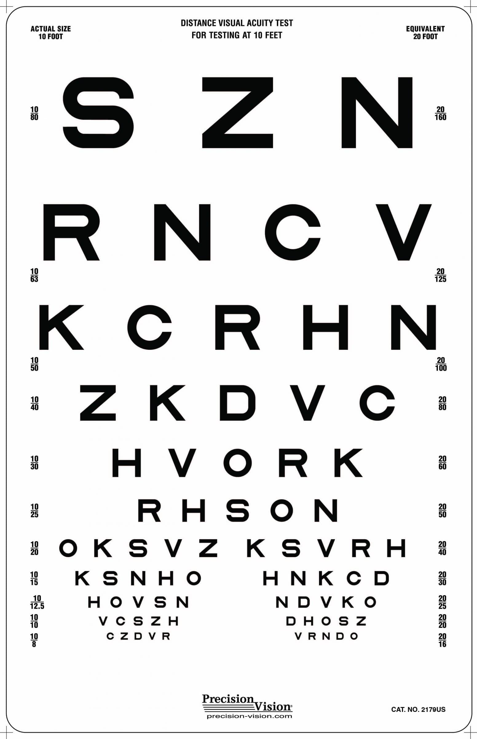 Proportionally Spaced Translucent Sloan Vision Chart