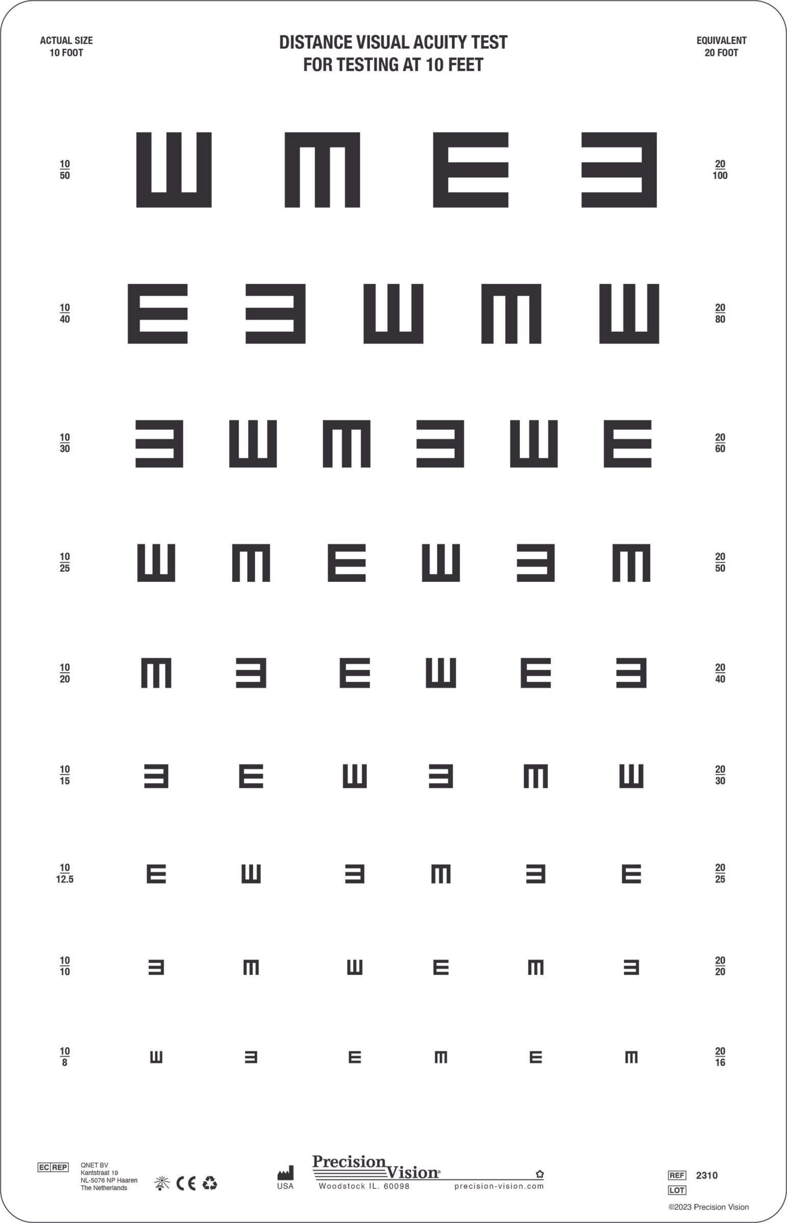 Traditional Tumbling "E" Visual Acuity Chart