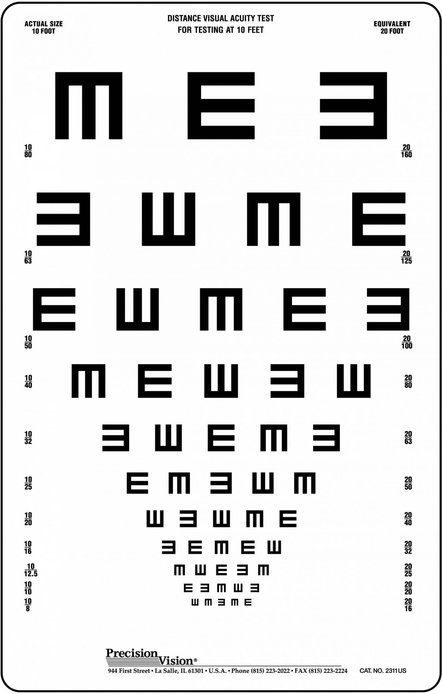 Translucent Tumbling E Vision Test Chart