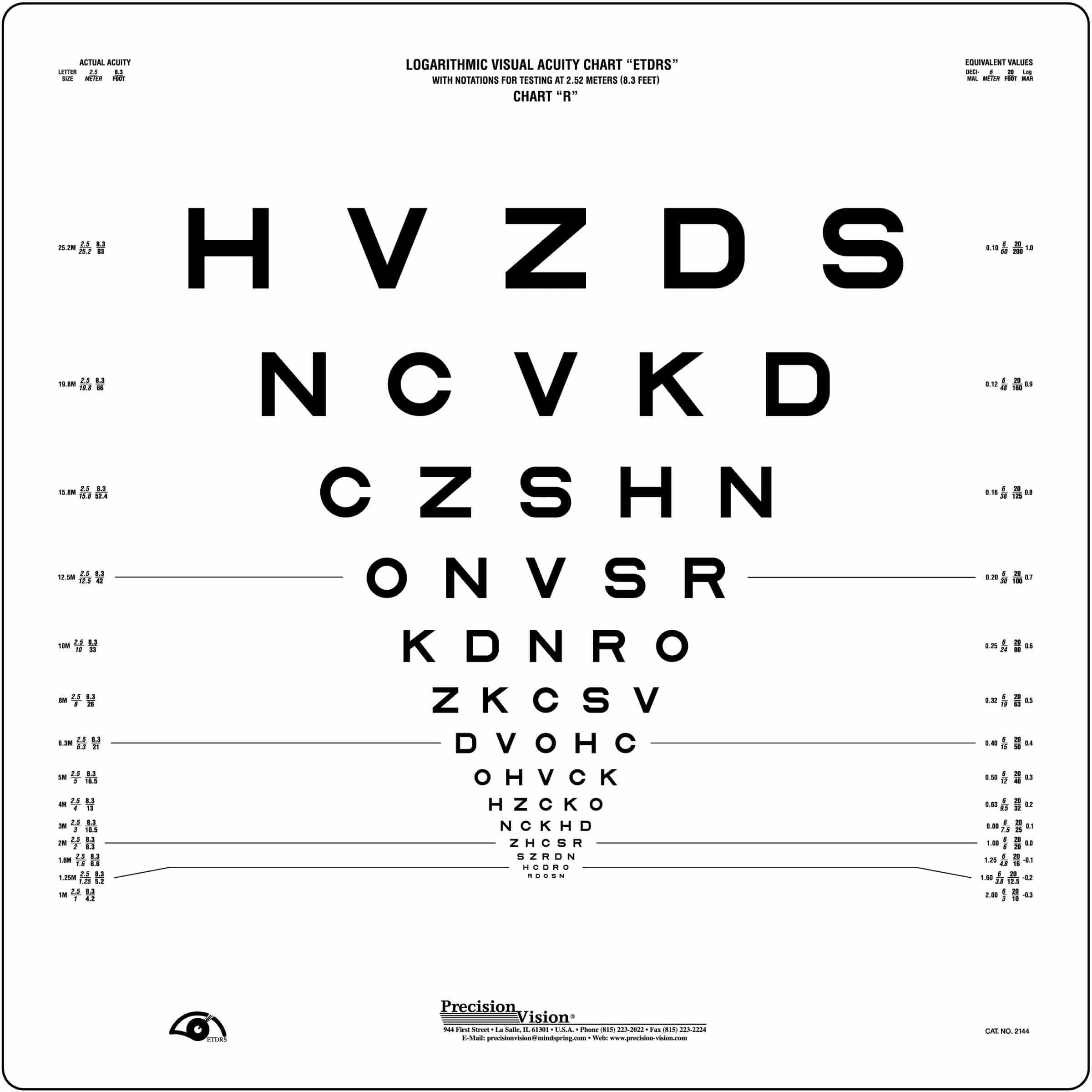 2.5 Meter Original Series ETDRS Chart R Precision Vision