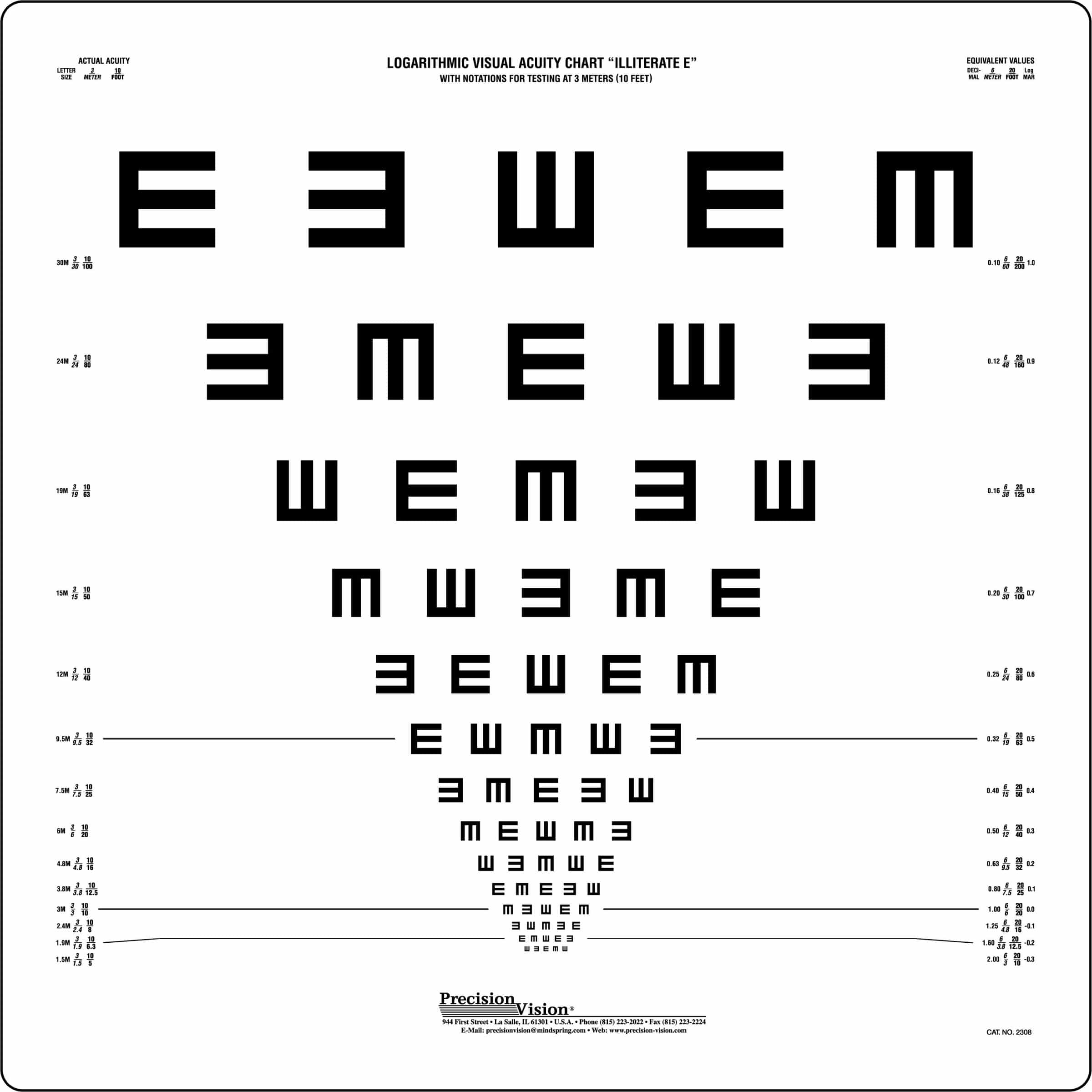 Tumbling E Chart ETDRS 3 Meter 10ft Precision Vision