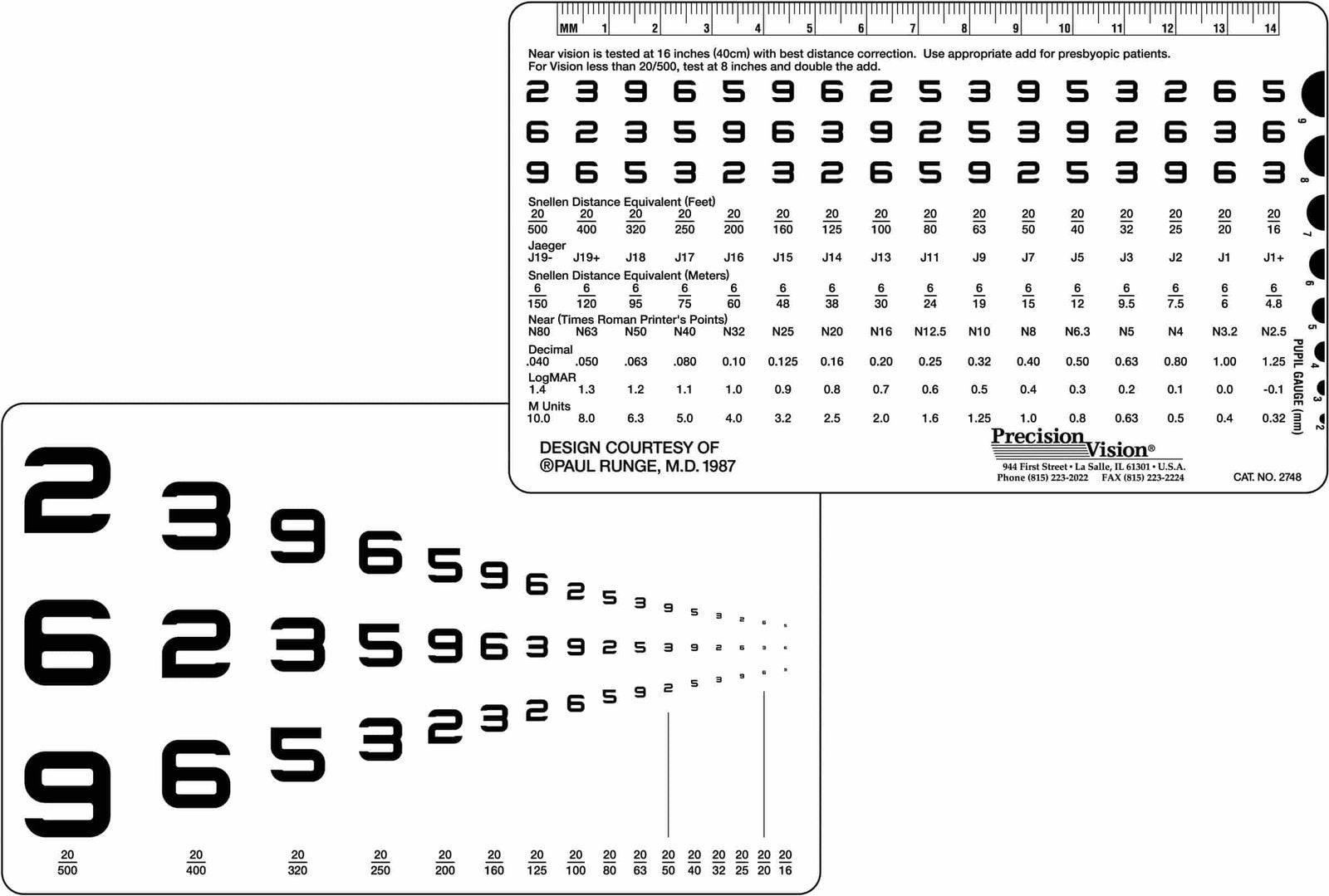 PV Numbers Runge Pocket Near Vision Test Card