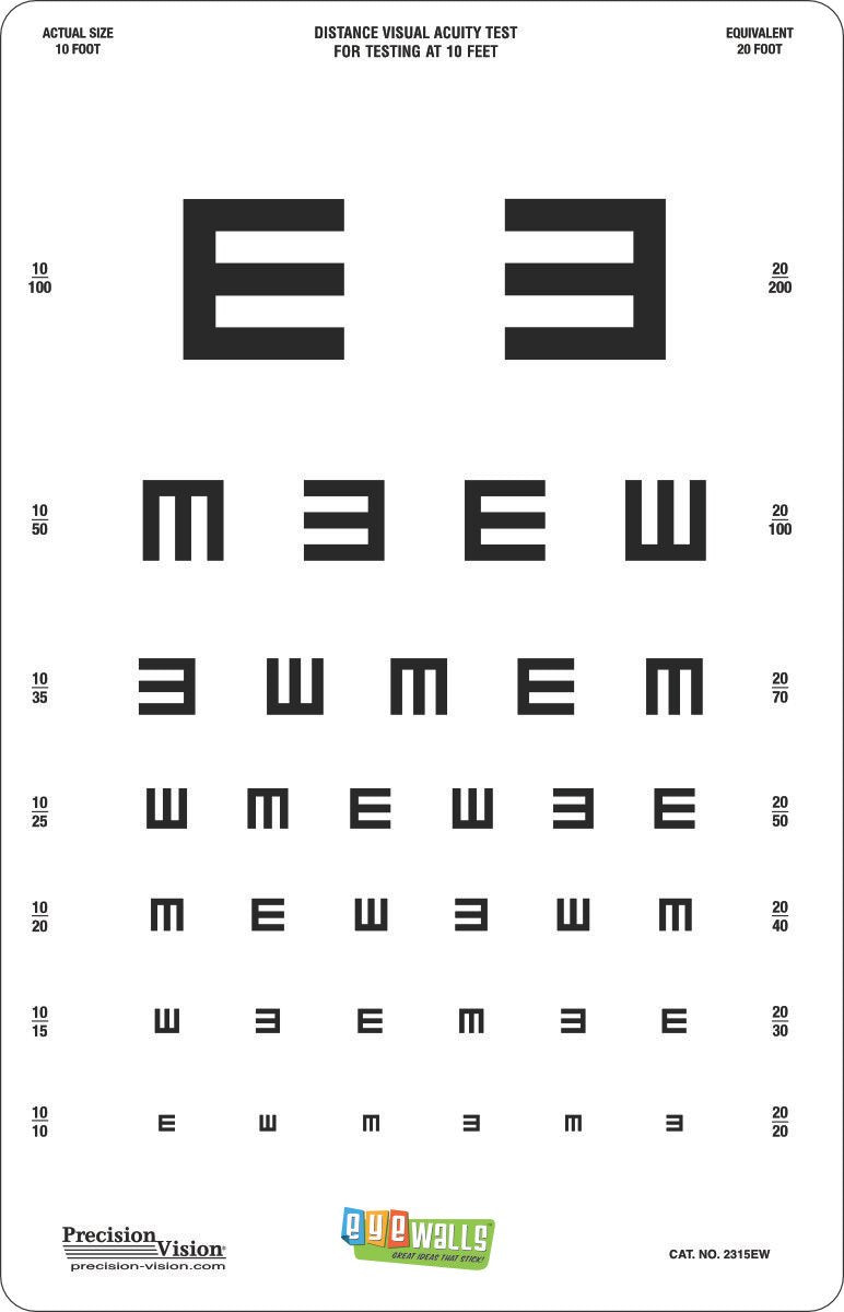 EyeWalls™ Peel/Stick Tumbling E, Translucent Distance Chart