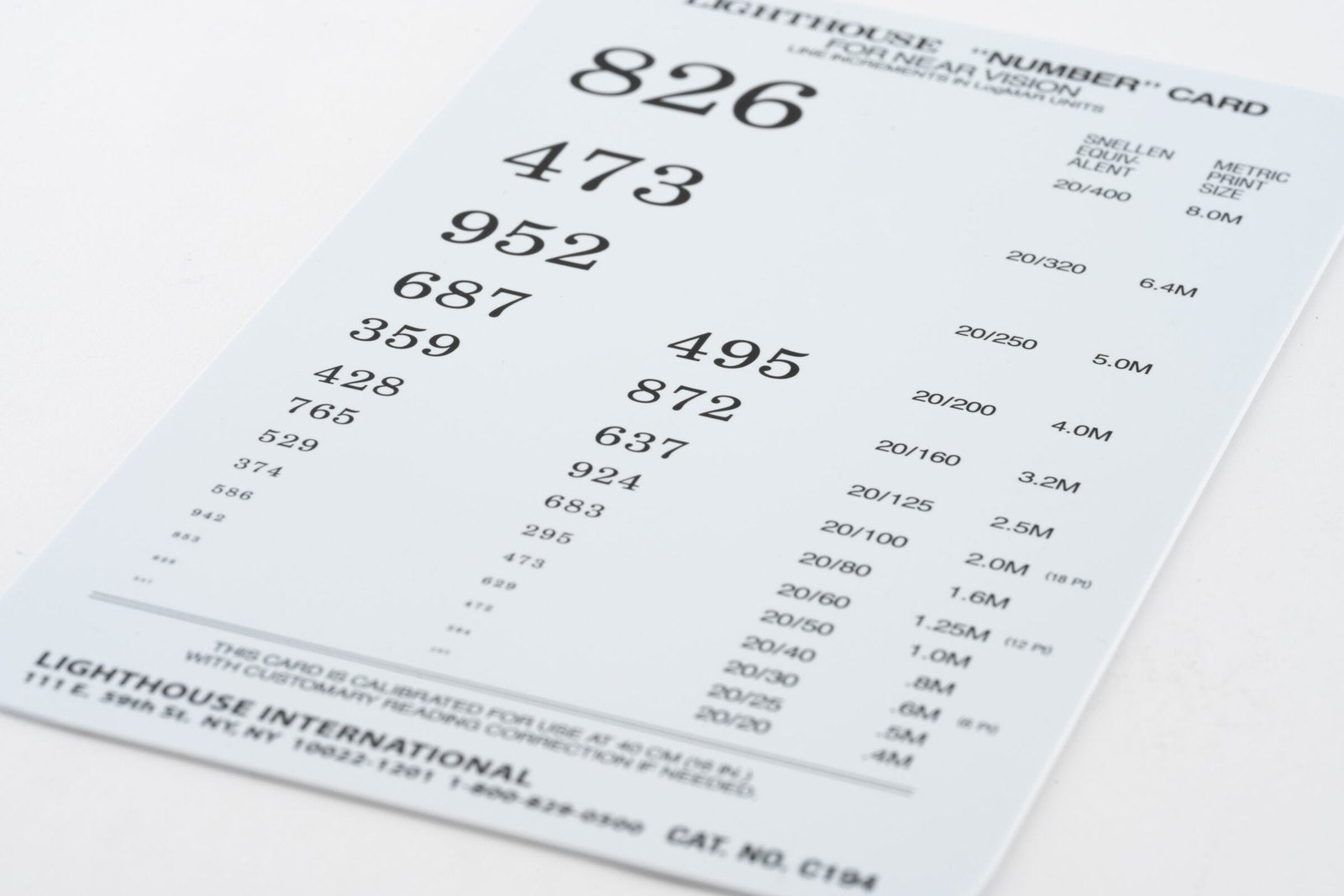 Lighthouse PowerCards Number Recognition Pocket-Size Test Card, 40cm / 16 in. LH 9259