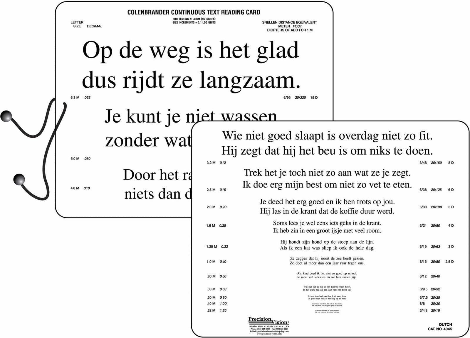 Colenbrander Reading Card (Near Vision, Standard Contrast)