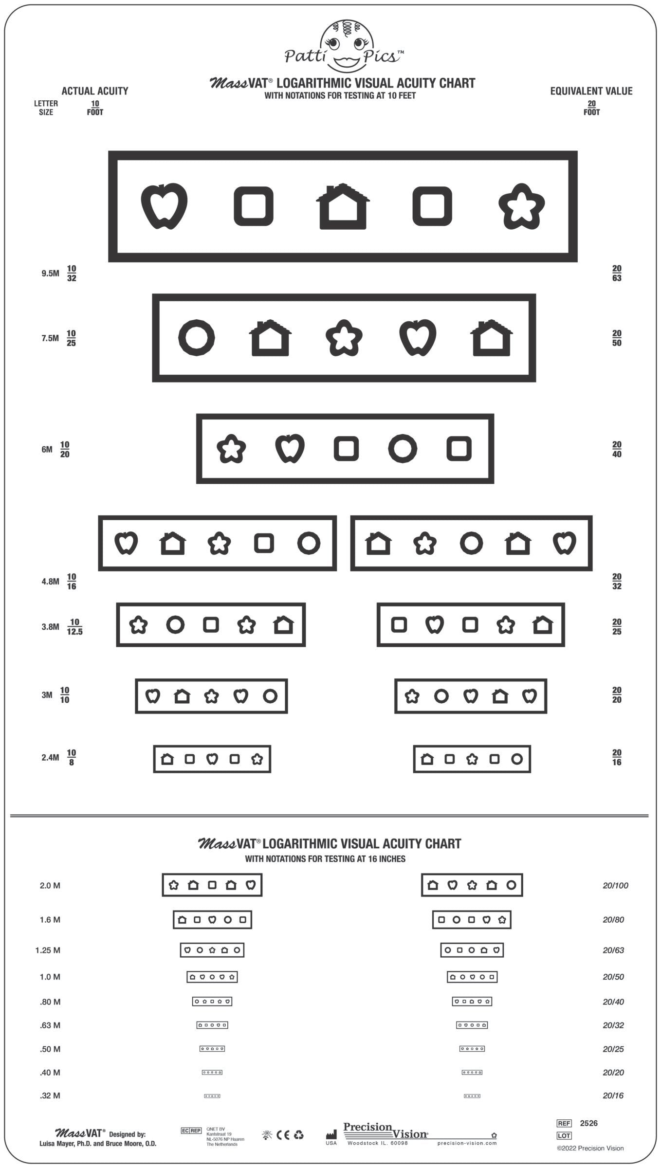 Patti Pics Double Sided Split MassVat Near Vision Eye Test Chart