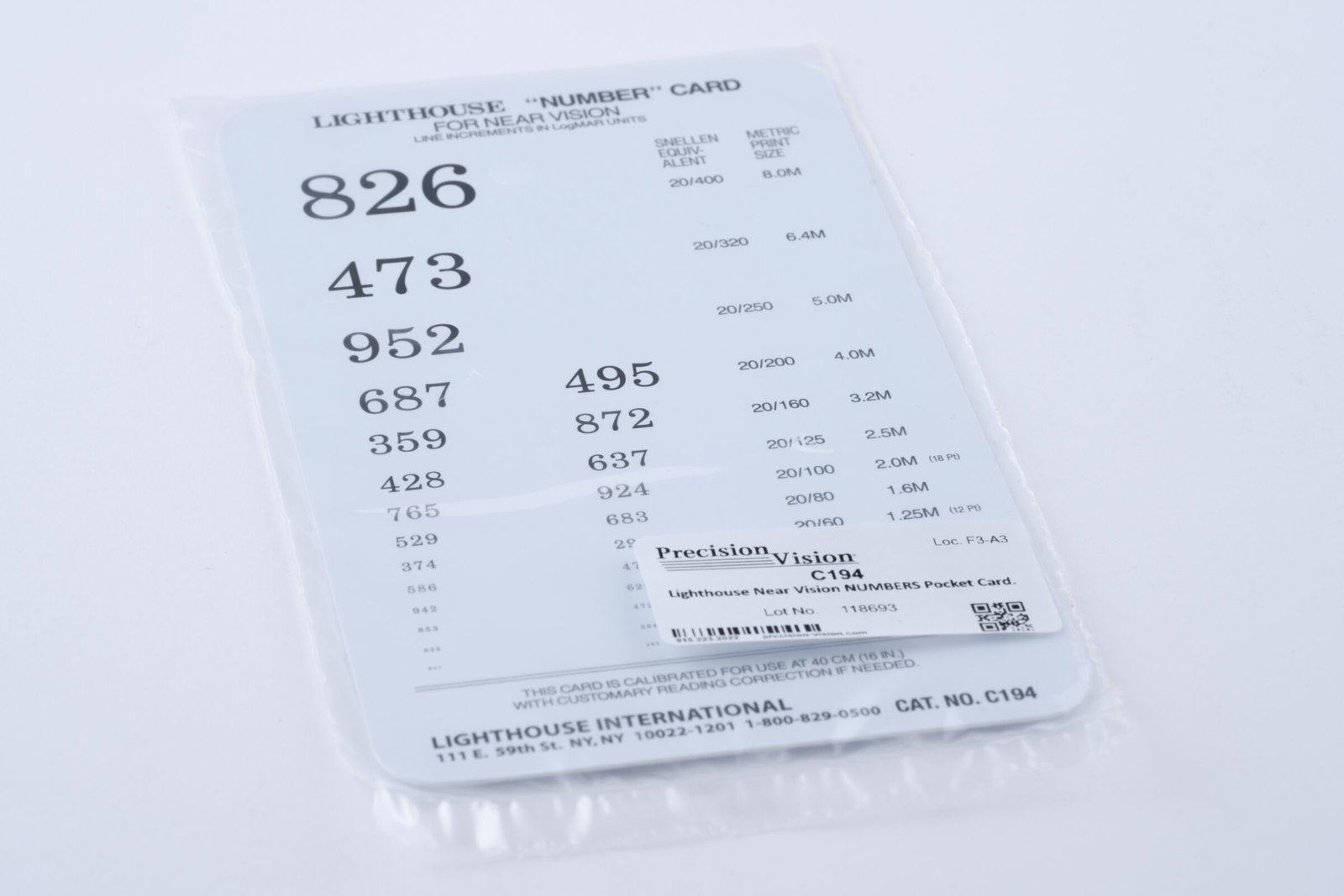 Lighthouse PowerCards Number Recognition Pocket-Size Test Card, 40cm / 16 in. LH 9259