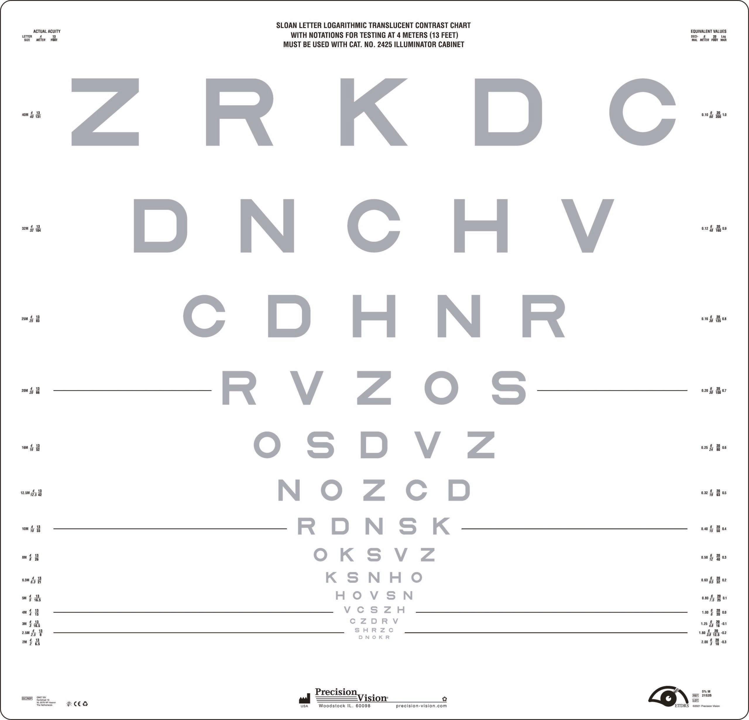 Sloan Revised Low-Contrast Chart for Large Illuminator Cabinet