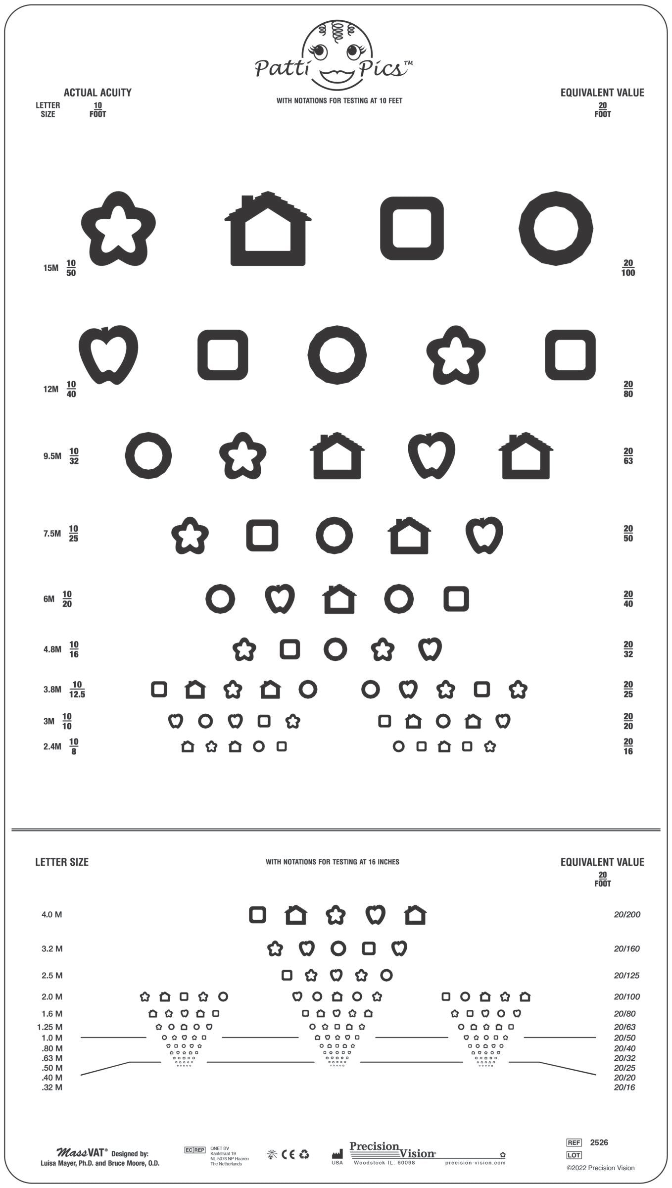 Patti Pics Double Sided Split MassVat Near Vision Eye Test Chart
