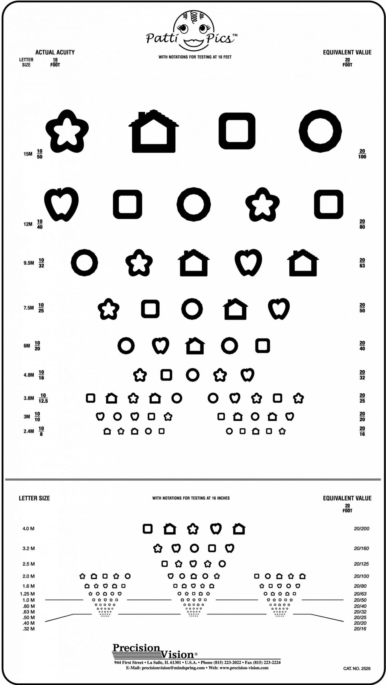 Patti Pics Double Sided Split MassVat Near Vision Eye Test Chart
