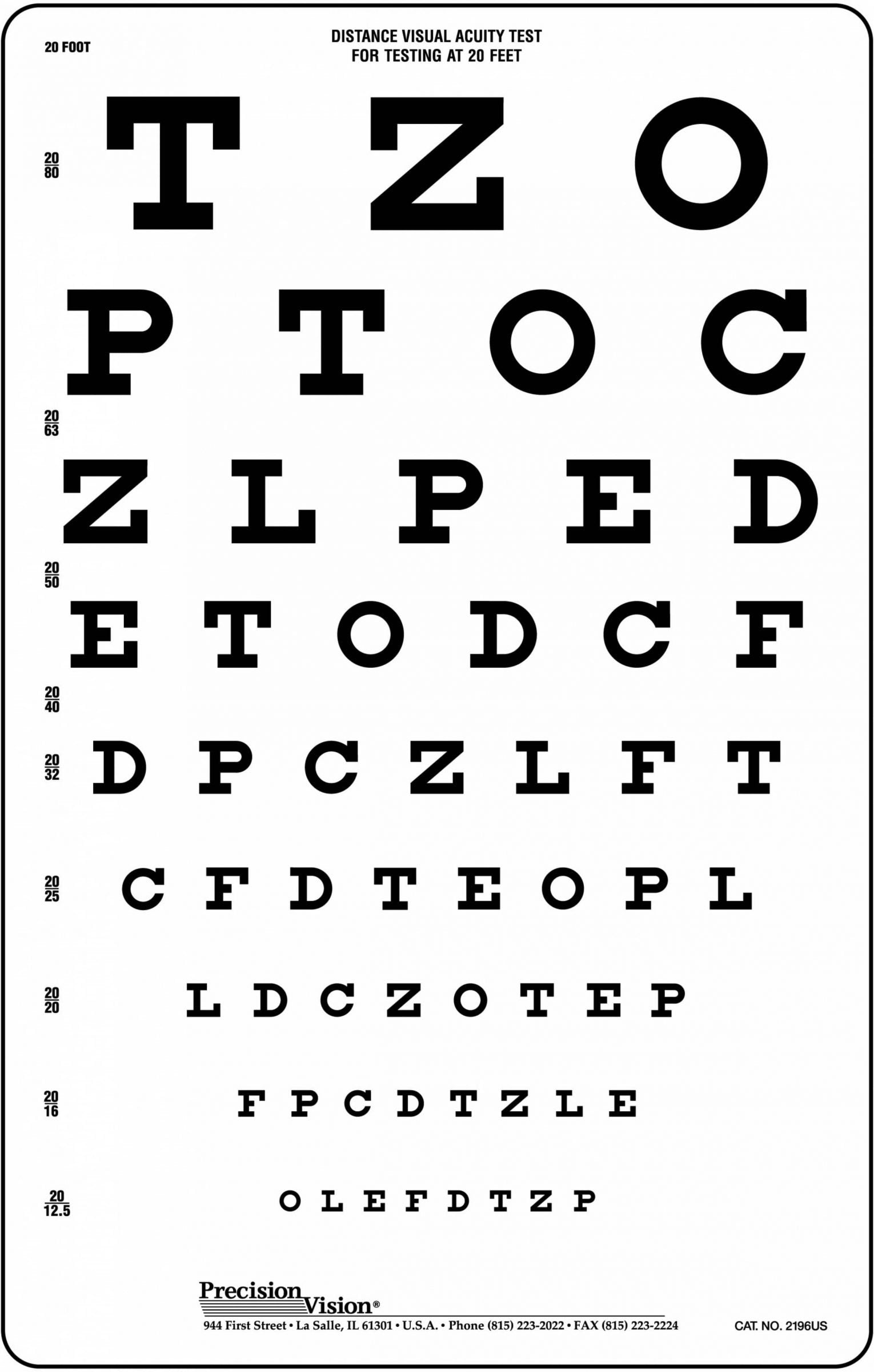 Snellen Translucent Distance Vision Testing Chart
