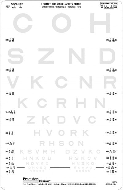 Special 4 Meter Sloan Letters Translucent Contrast Chart ( for 914 cabinet )