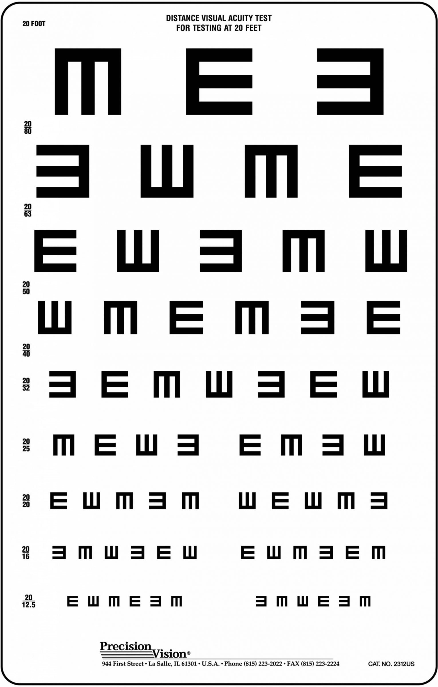 Translucent Tumbling "E" Vision Test Chart