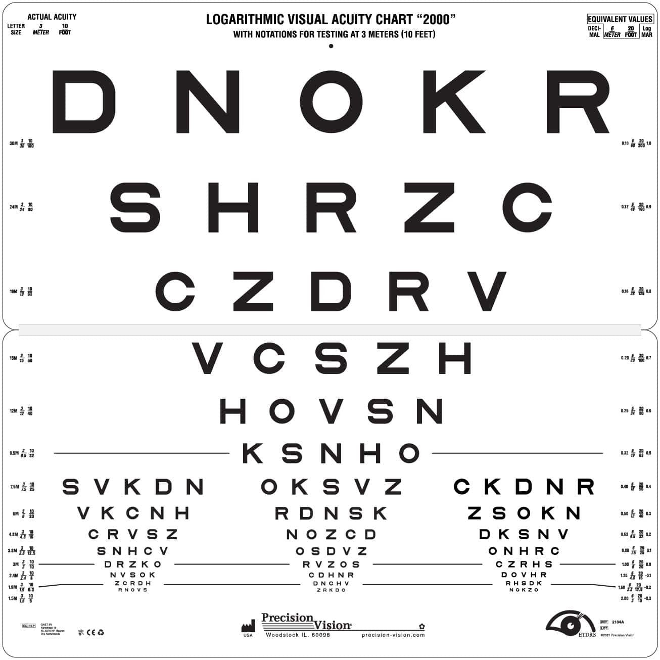 Sloan Distance High Contrast Acuity Folding Chart