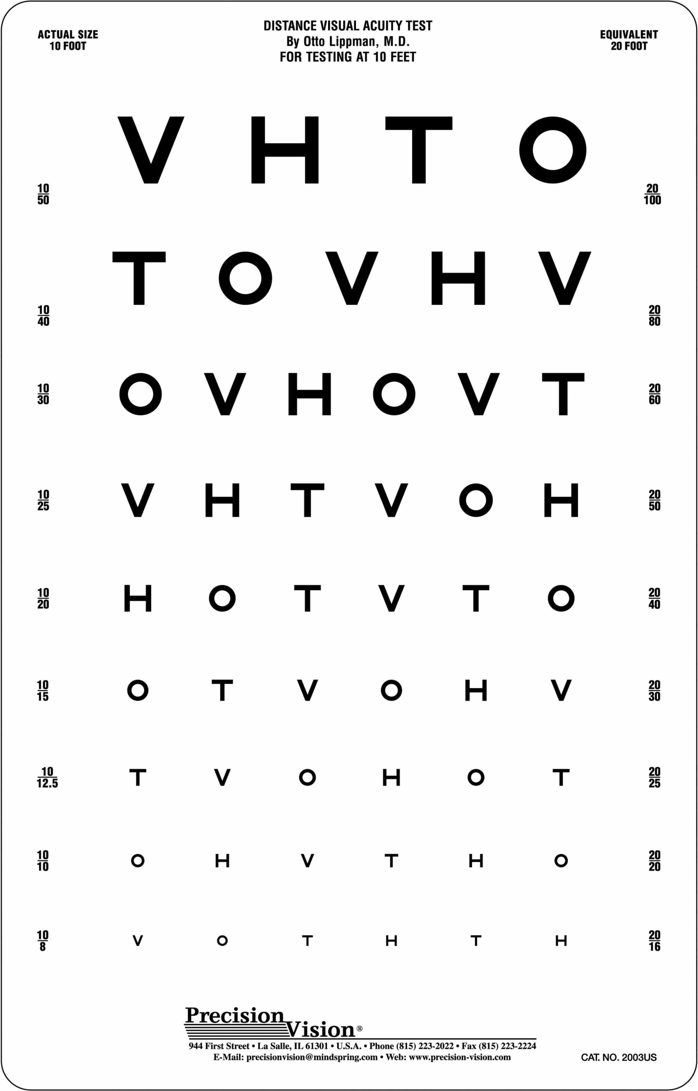 3 Meter (10ft) HOTV Translucent Eye Chart - Precision Vision
