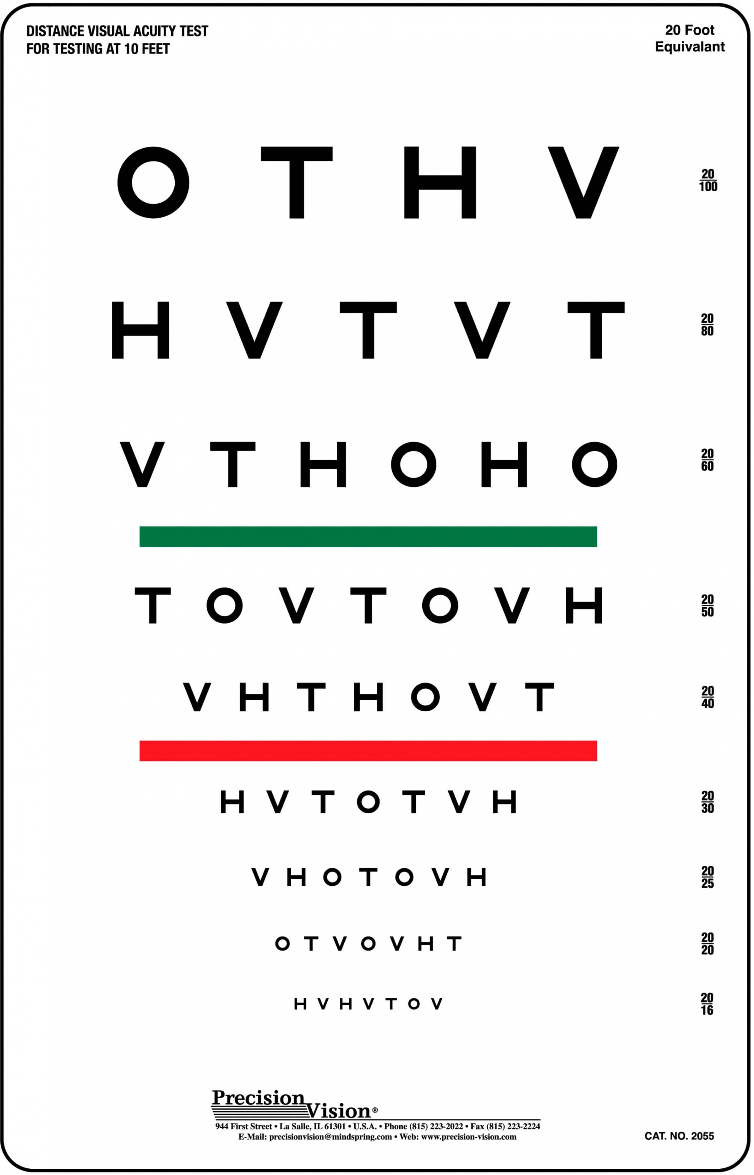 HOTV Red/Green Bar Vision Test Chart - Precision Vision