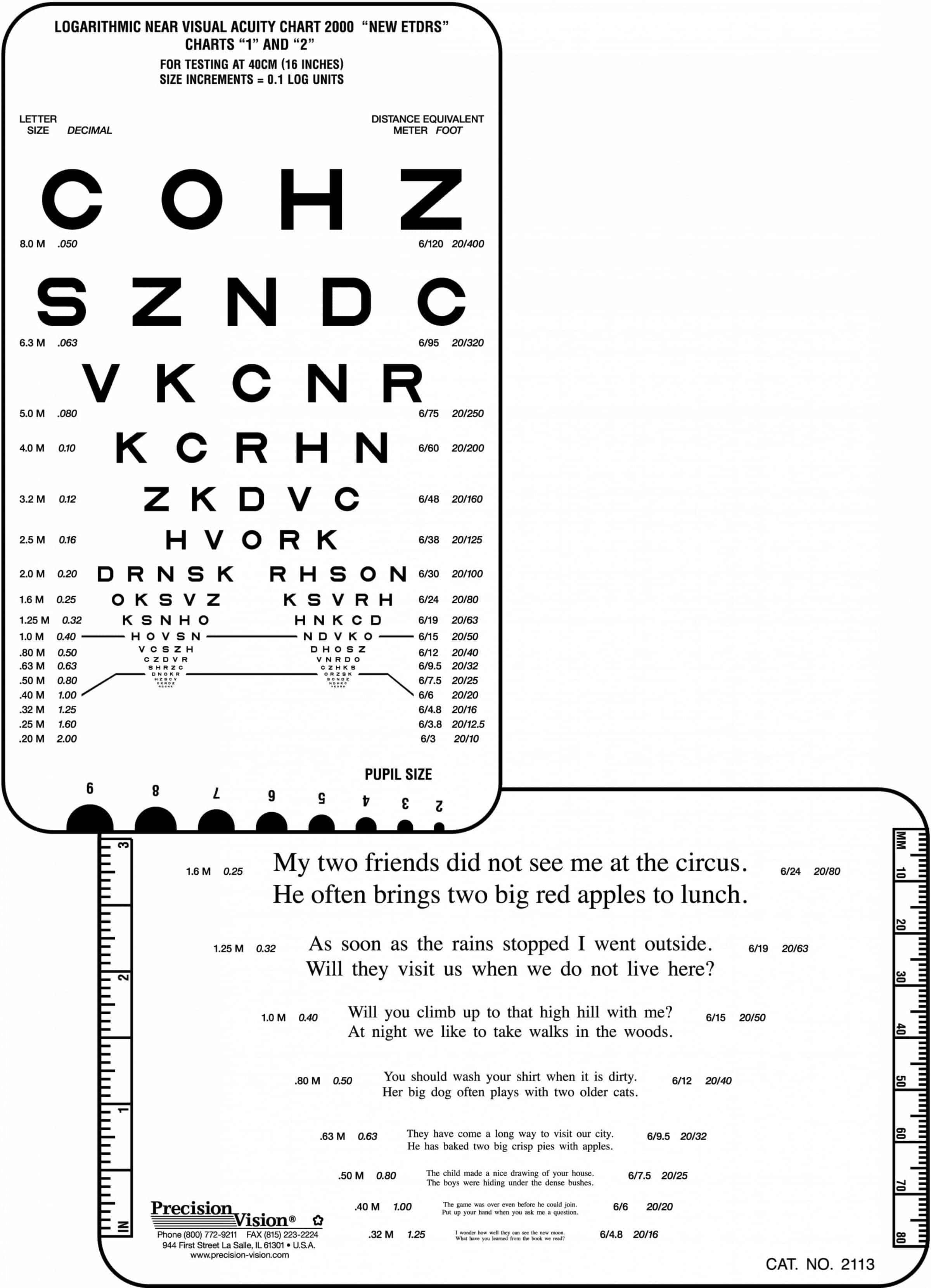 Sloan Pocket Size Near Vision Card With Continuous Text In Multiple Languages Precision Vision