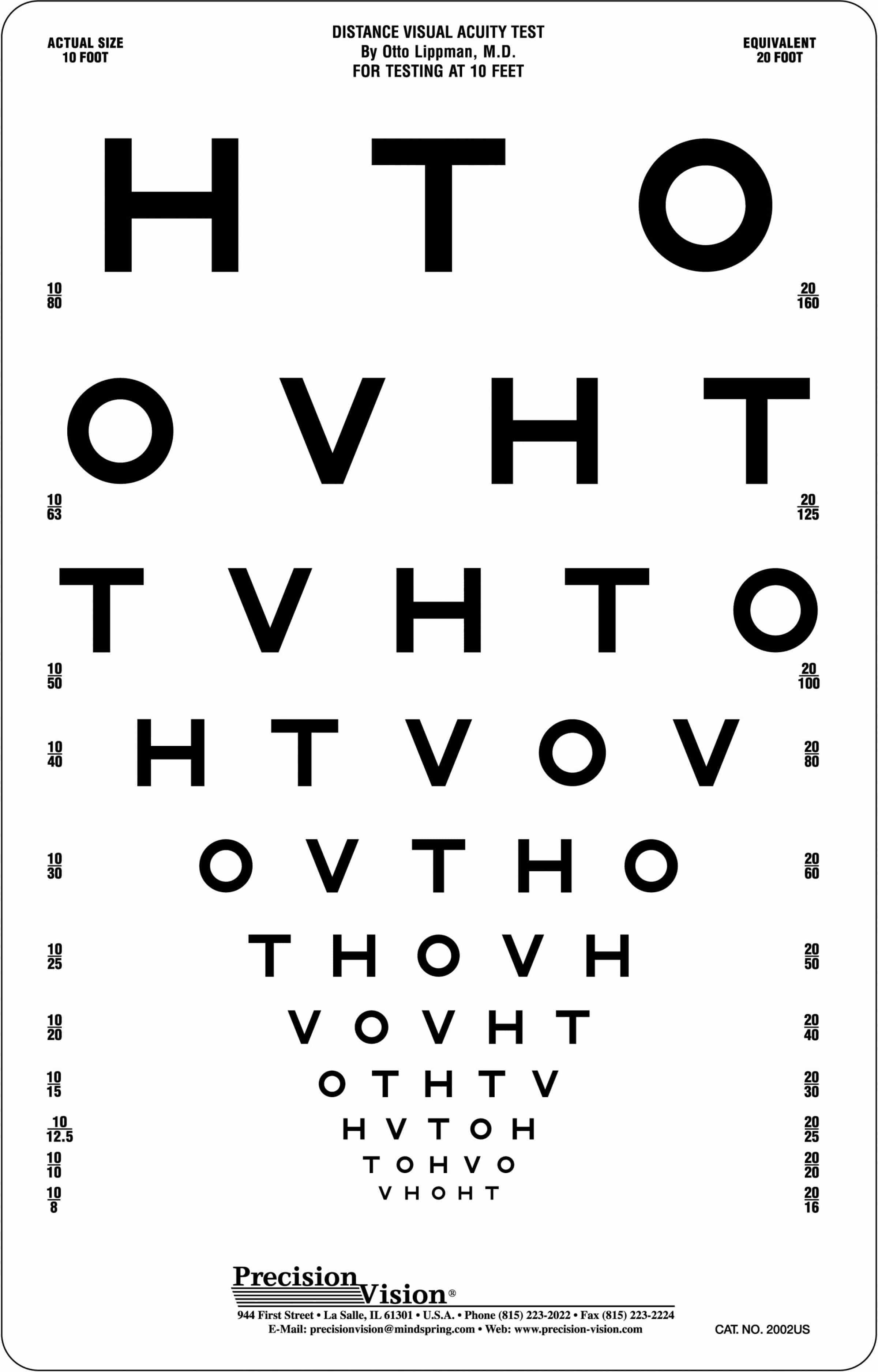 HOTV Visual Acuity Chart 10ft Precision Vision